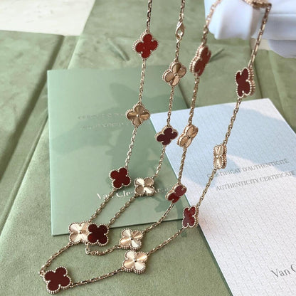 [Royal Fine ]CLOVER 20 MOTIFS LASER CARNELIAN NECKLACE