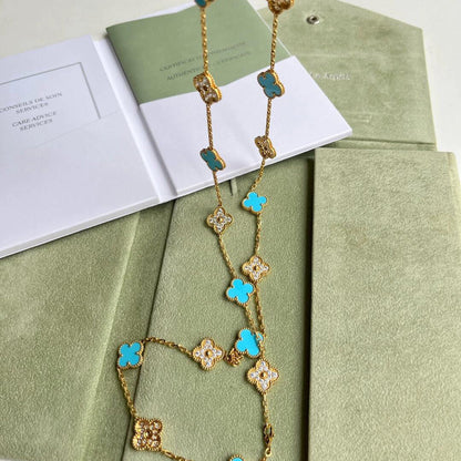 [Royal Fine ]CLOVER 20 MOTIFS TURQUOISE DIAMOND NECKLACE