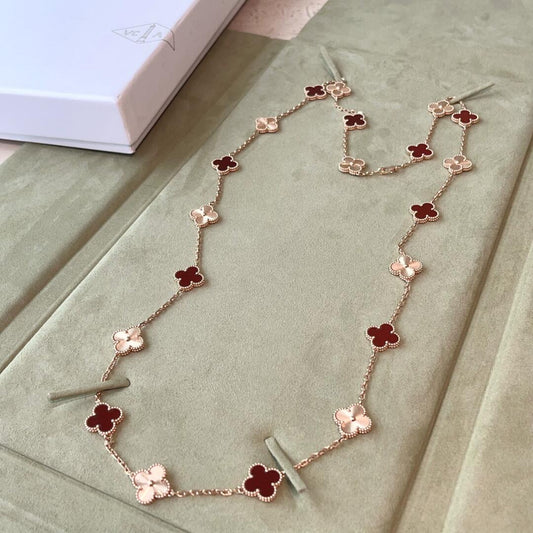 [Royal Fine ]CLOVER 20 MOTIFS LASER CARNELIAN NECKLACE