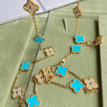 [Royal Fine ]CLOVER 20 MOTIFS TURQUOISE DIAMOND NECKLACE