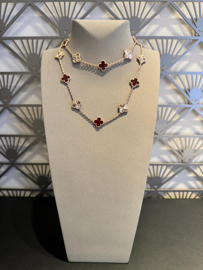 [Royal Fine ]CLOVER 20 MOTIFS LASER CARNELIAN NECKLACE