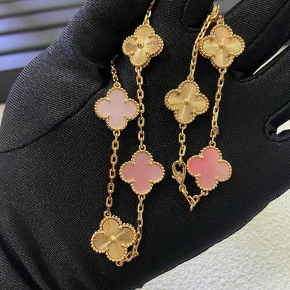 [Royal Fine ]CLOVER 10 MOTIFS  LASER PINK MOP NECKLACE