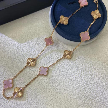 [Royal Fine ]CLOVER 10 MOTIFS  LASER PINK MOP NECKLACE