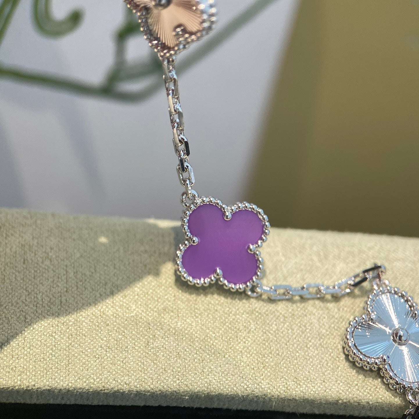 [Royal]CLOVER  5 MOTIFS  PURPLE VIOLET BRACELET SILVER