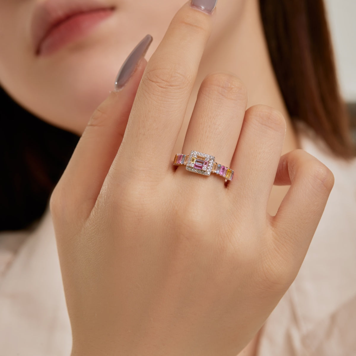 [Royal]Exquisite Colorful Radiant Cut Party Ring