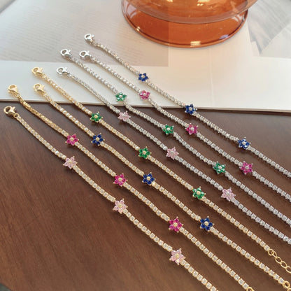 [Royal]Sparkling Flower Shape Tennis Bracelet