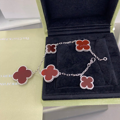 [Royal Fine ]CLOVER 5 MOTIFS SIVLER CARNELIAN BRACELET
