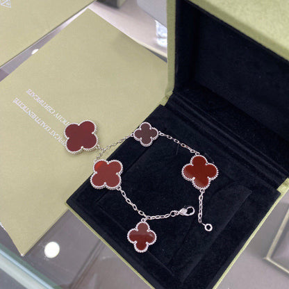 [Royal Fine ]CLOVER 5 MOTIFS SIVLER CARNELIAN BRACELET