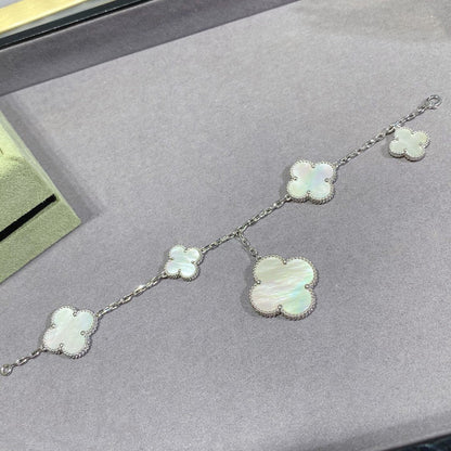 [Royal Fine ]CLOVER 5 MOTIF WHITE MOP SILVER BRACELET