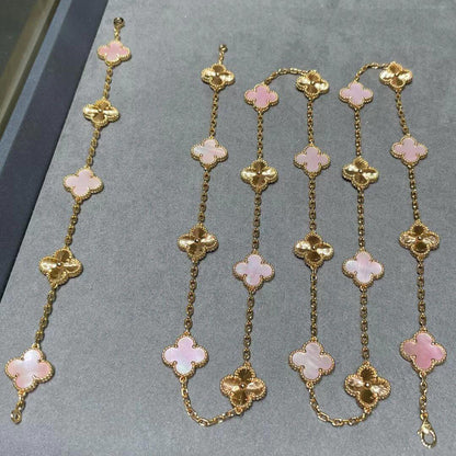 [Royal Fine ]CLOVER 20 MOTIFS LASER PINK MOP NECKLACE