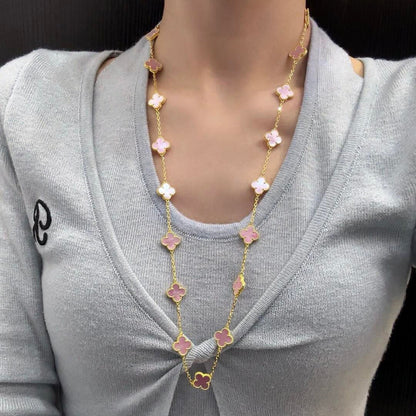 [Royal Fine ]CLOVER 20 MOTIFS PINK MOP NECKLACE