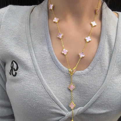 [Royal Fine ]CLOVER 20 MOTIFS PINK MOP NECKLACE