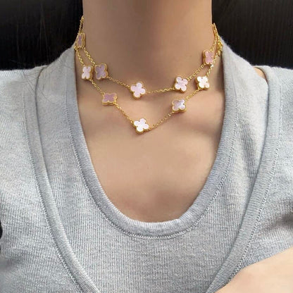 [Royal Fine ]CLOVER 20 MOTIFS PINK MOP NECKLACE