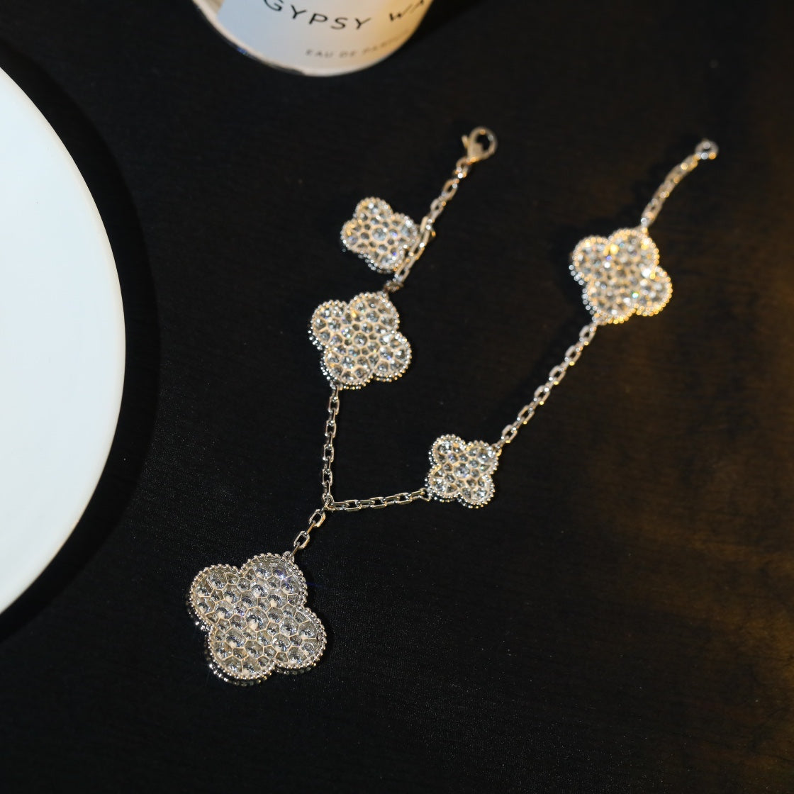 [Royal]CLOVER BRACELET 5 MOTIF SILVER DIAMOND PAVED