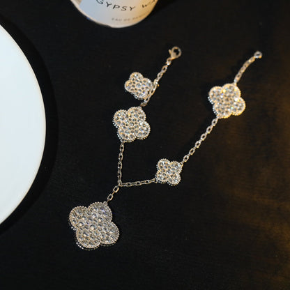 [Royal]CLOVER BRACELET 5 MOTIF SILVER DIAMOND PAVED