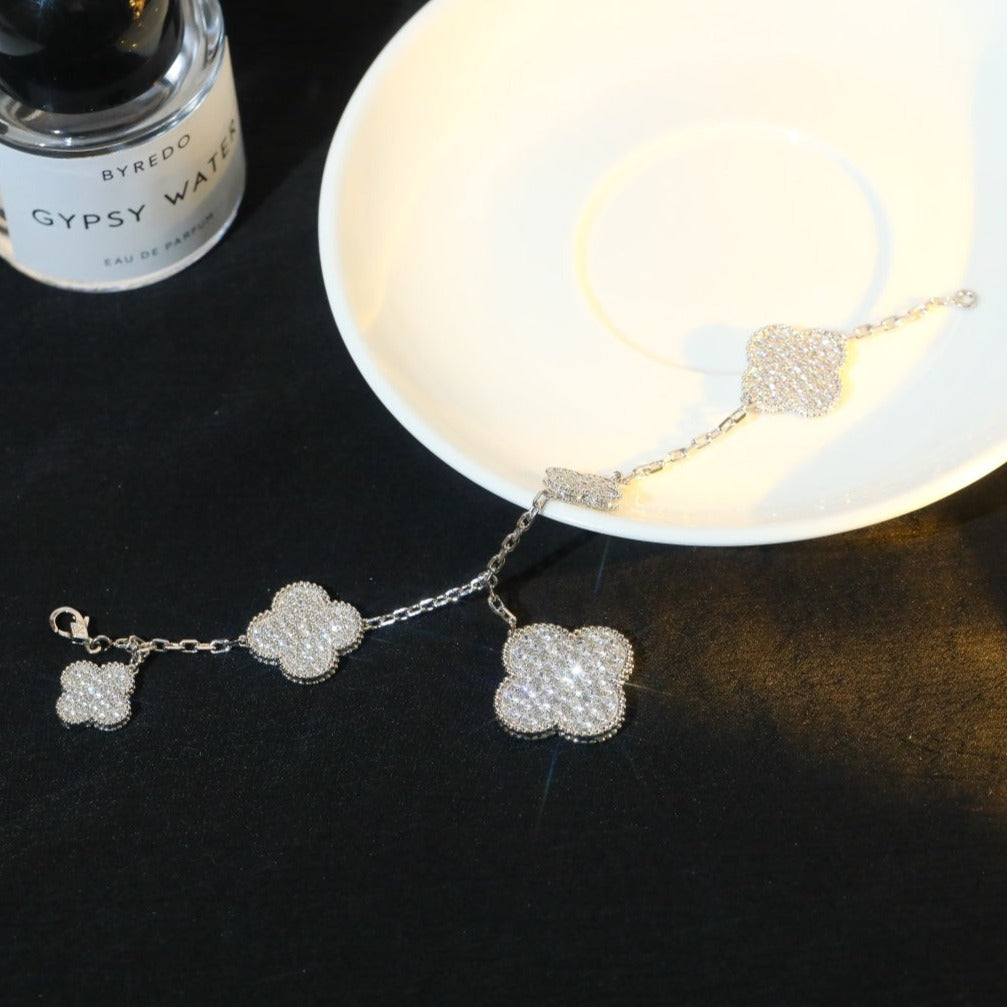 [Royal]CLOVER BRACELET 5 MOTIF SILVER DIAMOND PAVED