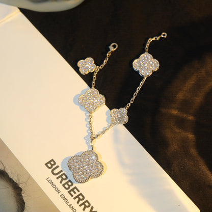 [Royal]CLOVER BRACELET 5 MOTIF SILVER DIAMOND PAVED