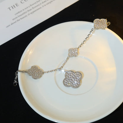 [Royal]CLOVER BRACELET 5 MOTIF SILVER DIAMOND PAVED