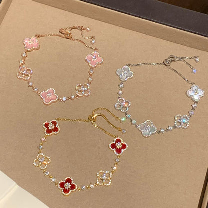 [Royal Fine ]CLOVER 5 MOTIF PINK BLUE RED WHITE BRACELET