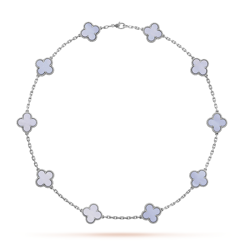 [Royal Fine ]CLOVER 10 MOTIFS BLUE CHALCEDONY NECKLACE