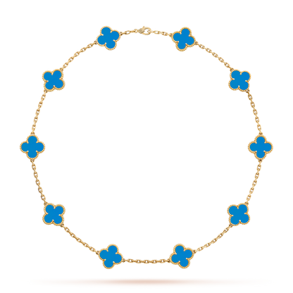 [Royal Fine ]CLOVER 10 MOTIFS BLUE AGATE NECKLACE