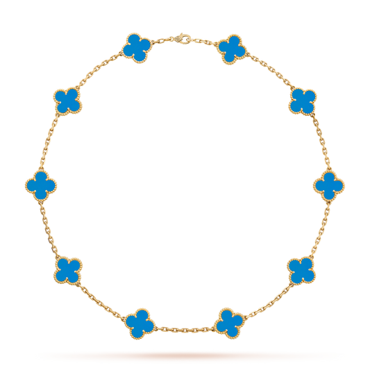[Royal Fine ]CLOVER 10 MOTIFS BLUE AGATE NECKLACE