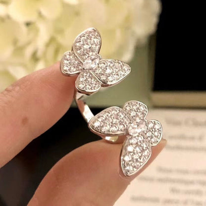 [Royal Fine ]TWIN SILVER BUTTERFLY DIAMOND RING