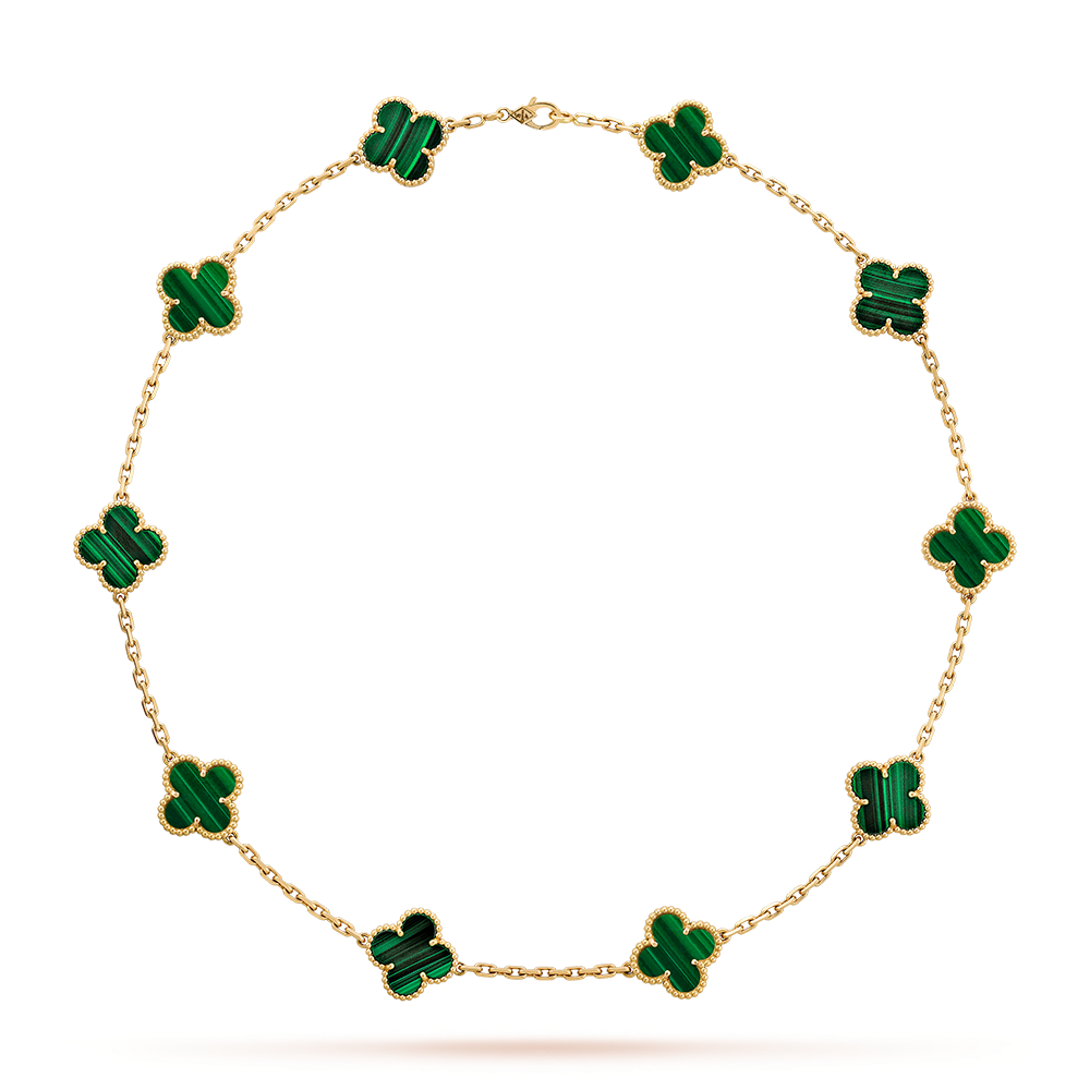 [Royal Fine ]CLOVER 10 MOTIFS MALACHITE NECKLACE