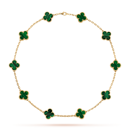 [Royal Fine ]CLOVER 10 MOTIFS MALACHITE NECKLACE