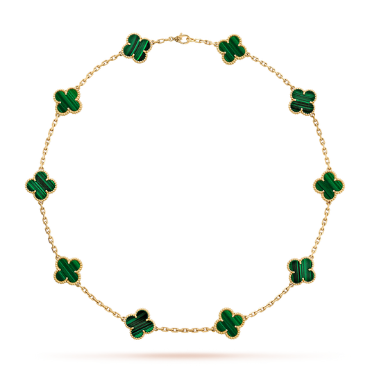 [Royal Fine ]CLOVER 10 MOTIFS MALACHITE NECKLACE