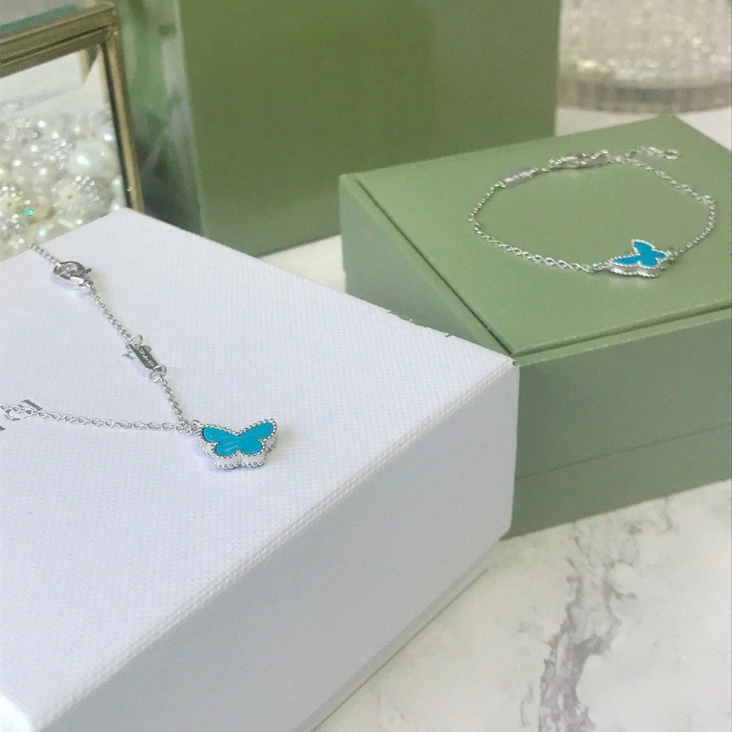 [Royal Fine ]BUTTERFLY TURQUOISE BUTTERFLY BRACELET SILVER