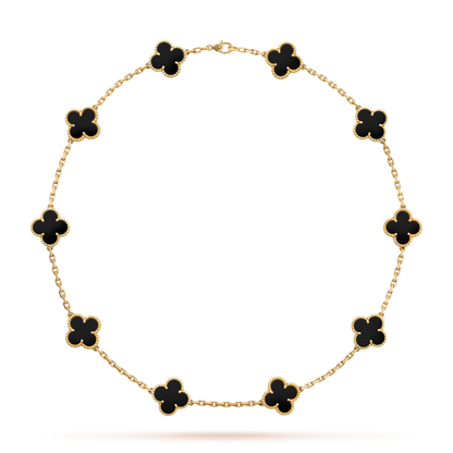 [Royal Fine ]CLOVER 10 MOTIFS ONYX NECKLACE