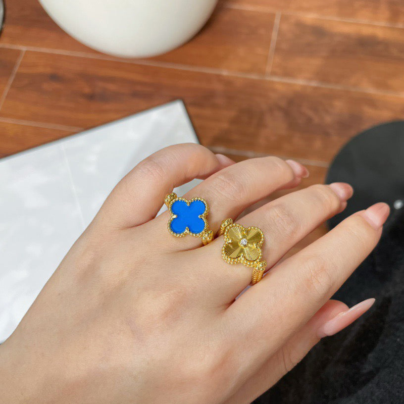[Royal Fine ]CLOVER RIVERSIBLE BLUE AGATE RING