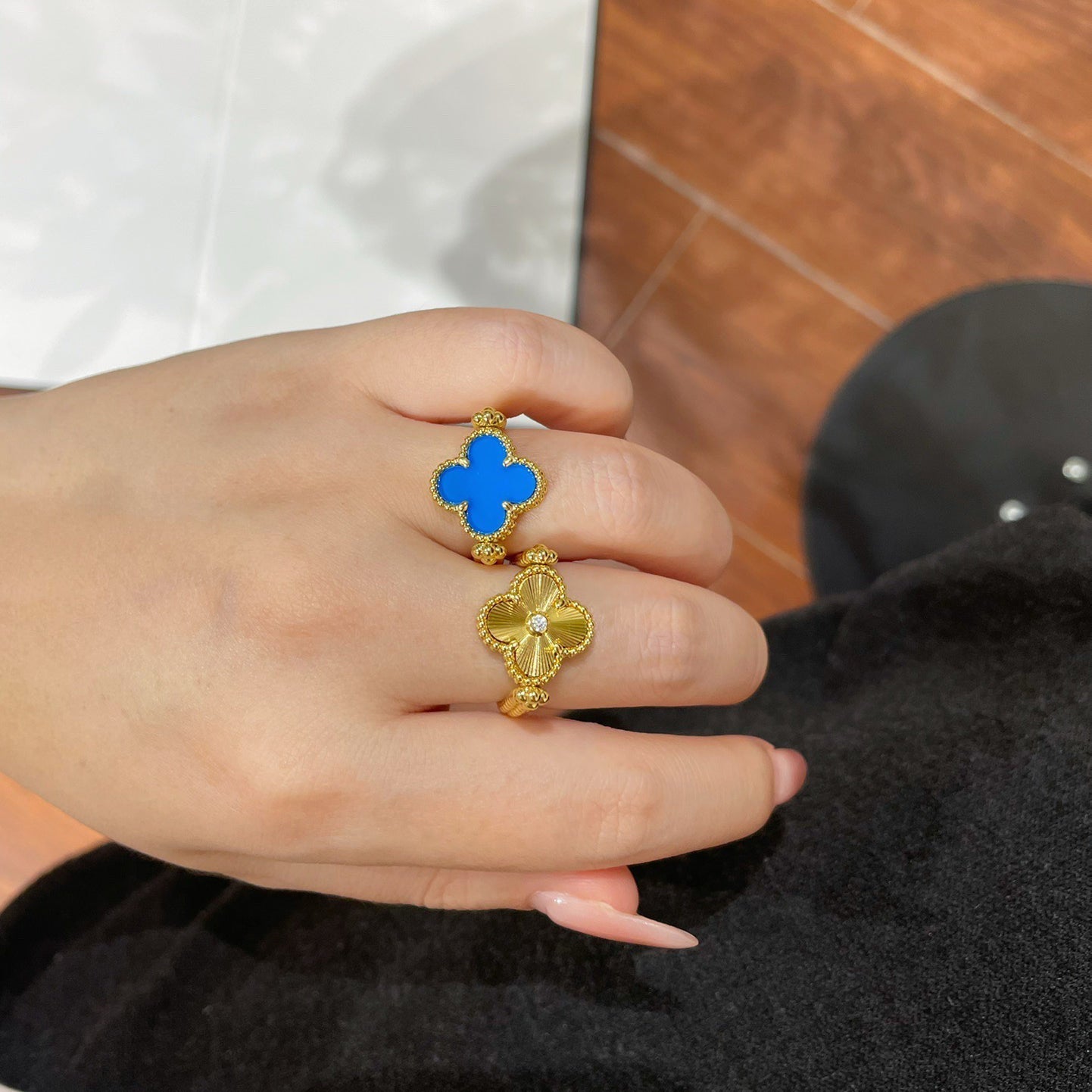 [Royal Fine ]CLOVER RIVERSIBLE BLUE AGATE RING
