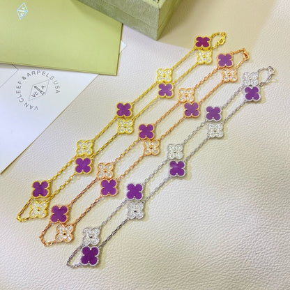 [Royal Fine ]CLOVER 10 MOTIFS  PURPLE VIOLET DIAMOND NECKLACE