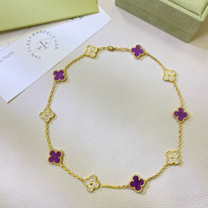 [Royal Fine ]CLOVER 10 MOTIFS  PURPLE VIOLET DIAMOND NECKLACE