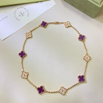 [Royal Fine ]CLOVER 10 MOTIFS  PURPLE VIOLET DIAMOND NECKLACE