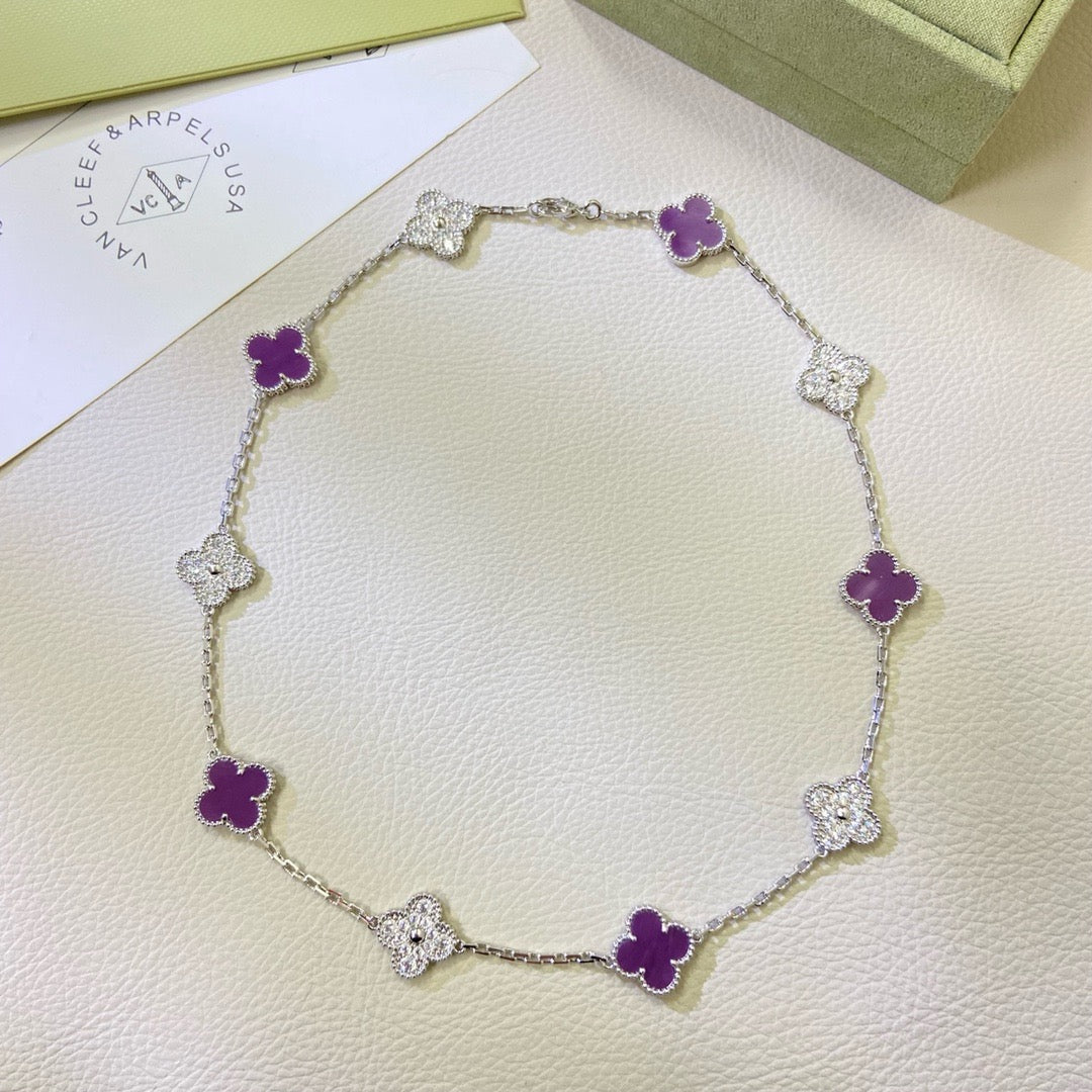 [Royal Fine ]CLOVER 10 MOTIFS  PURPLE VIOLET DIAMOND NECKLACE