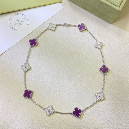 [Royal Fine ]CLOVER 10 MOTIFS  PURPLE VIOLET DIAMOND NECKLACE