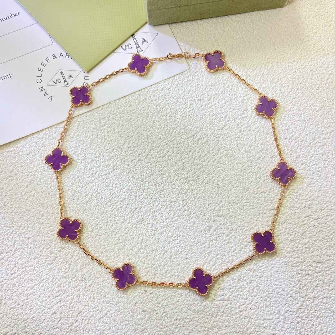 [Royal Fine ]CLOVER 10 MOTIFS  PURPLE VIOLET  NECKLACE