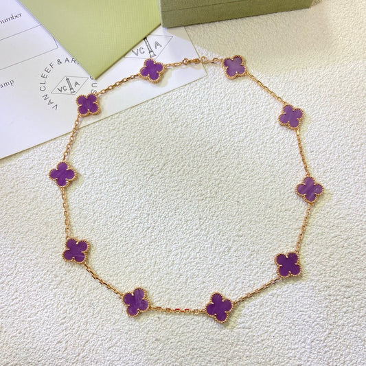 [Royal Fine ]CLOVER 10 MOTIFS  PURPLE VIOLET  NECKLACE