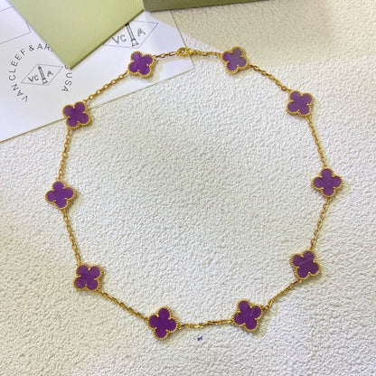[Royal Fine ]CLOVER 10 MOTIFS  PURPLE VIOLET  NECKLACE