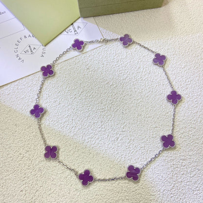 [Royal Fine ]CLOVER 10 MOTIFS  PURPLE VIOLET  NECKLACE