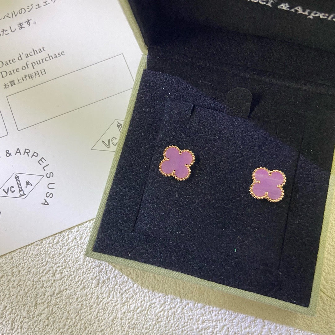 [Royal Fine ]CLOVER MINI 9.5MM  PURPLE VIOLET EARRINGS