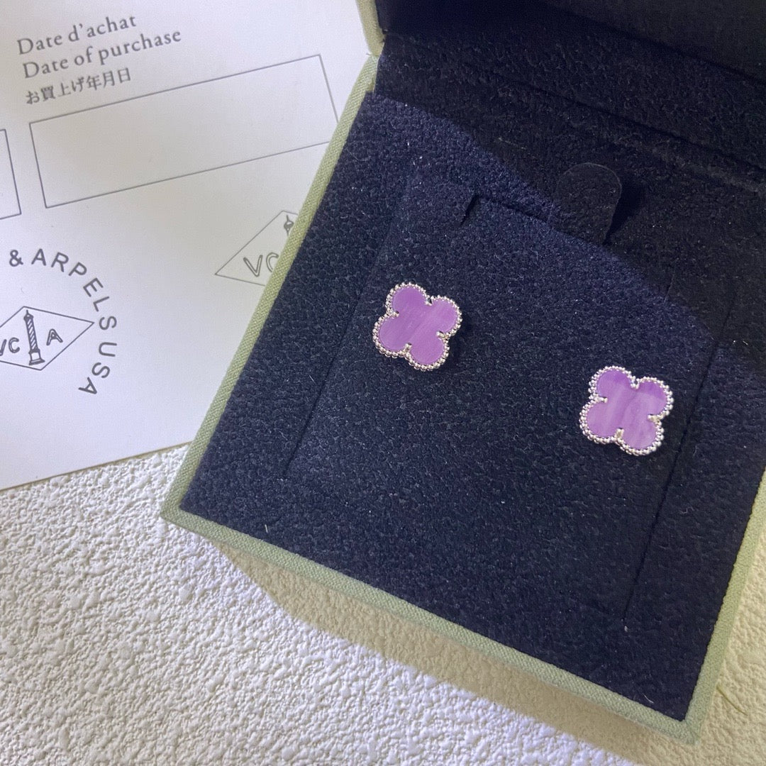 [Royal Fine ]CLOVER MINI 9.5MM  PURPLE VIOLET EARRINGS