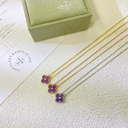 [Royal Fine ]CLOVER 15MM DIAMOND  PURPLE VIOLET NECKLACE