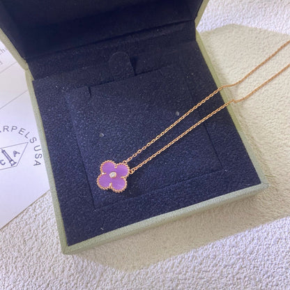 [Royal Fine ]CLOVER 15MM DIAMOND  PURPLE VIOLET NECKLACE