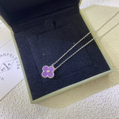 [Royal Fine ]CLOVER 15MM DIAMOND  PURPLE VIOLET NECKLACE
