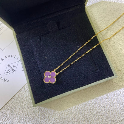 [Royal Fine ]CLOVER 15MM DIAMOND  PURPLE VIOLET NECKLACE