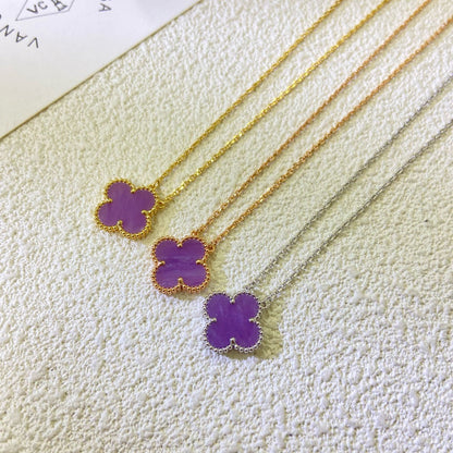 [Royal Fine ]CLOVER 15MM  PURPLE VIOLET NECKLACE